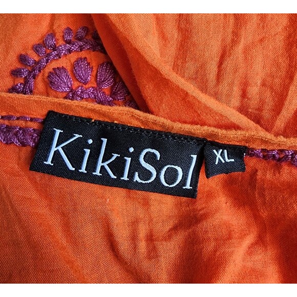 Kikisol Cotton Hippie Top Embroidered Orange Boho Size XL - Picture 9 of 11
